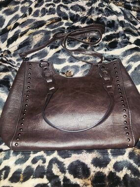 Classic Stud-Trim Women's Tote Bag in Dark Brown